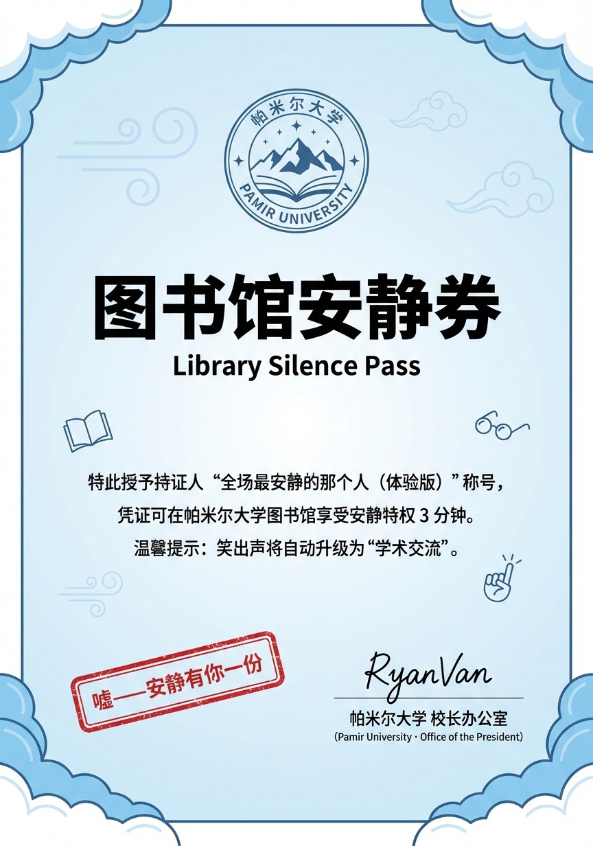 帕米尔大学图书馆安静券
